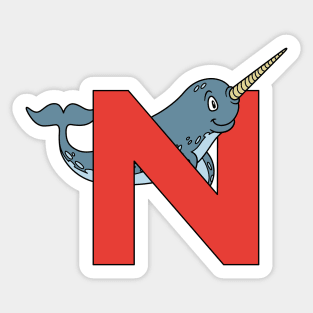 Letter N with Narwhal Sticker